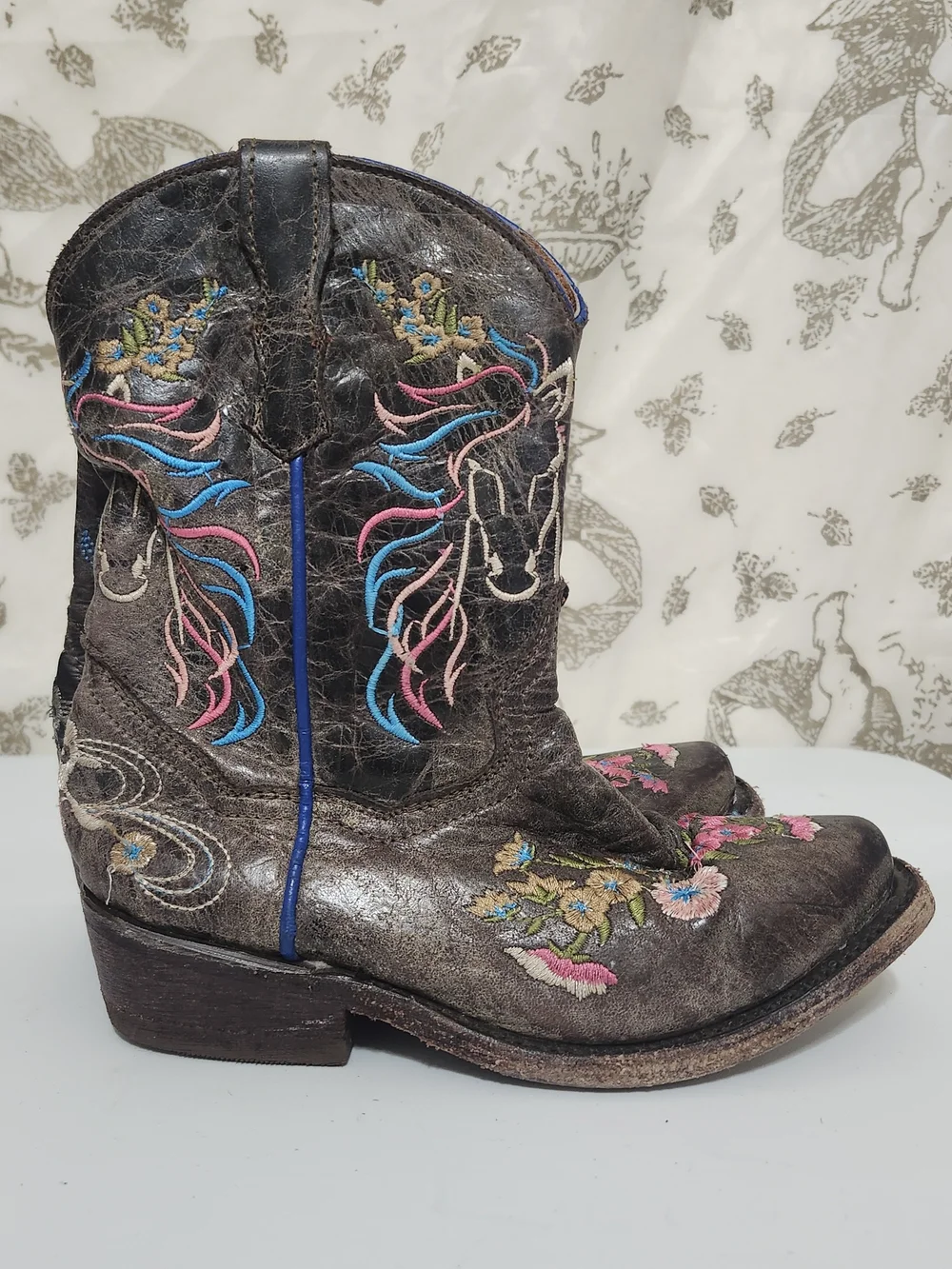 Vaccari Brown Leather Embroidered Western Cowgirl Horse Boots Kids Sz 13